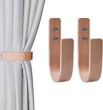 OCIOLI Curtain Tiebacks Wooden U Shape Curtain Tiebacks Wall Mounted Curtain Tiebacks (Wood, 2)