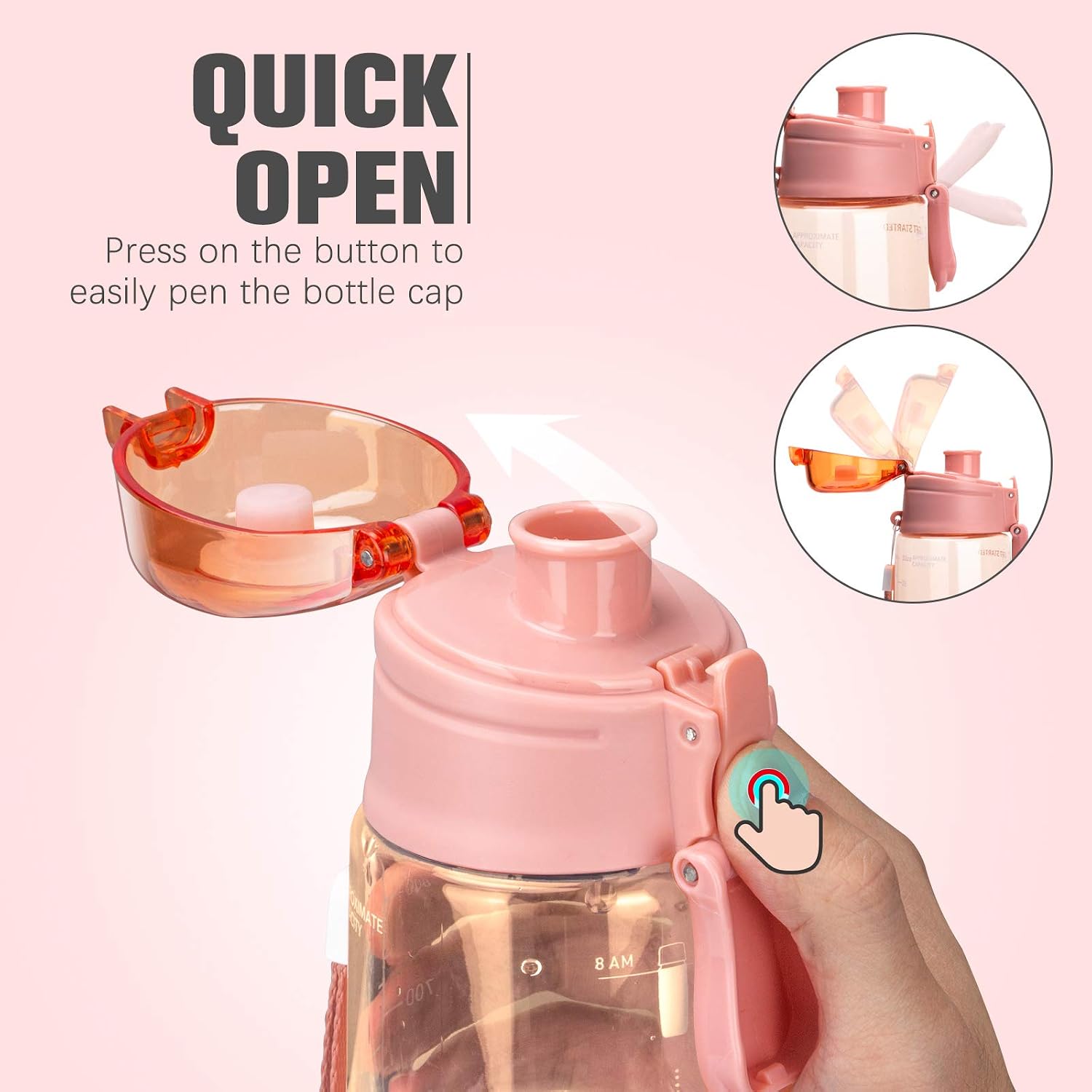 32oz Motivational Water Bottle with Time Marker, Never Leak & No Peeling BPA Free Tritan Water Jug, Upgraded Dual-Lock Water Bottles, Water Tracker Bottles