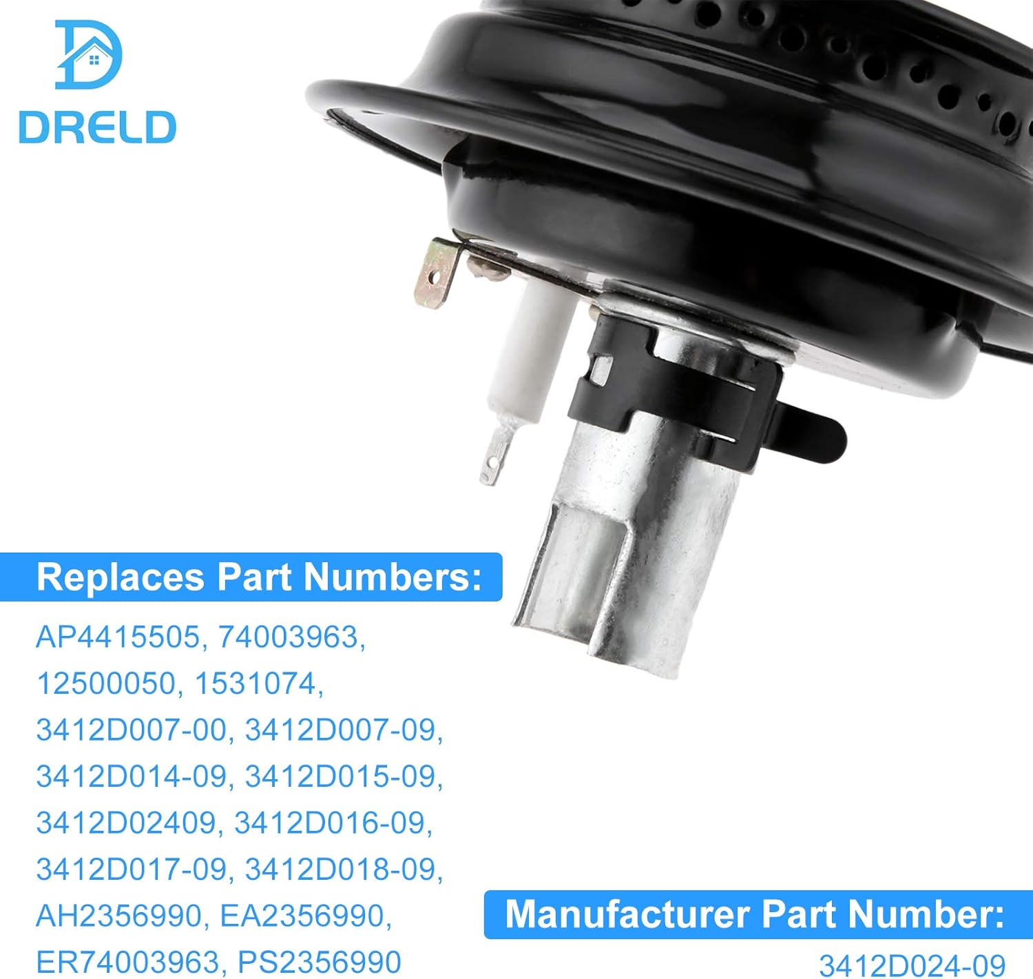 3412D024-09 Gas Range Sealed Burner Head with Igniter, Replace 12500050 3412D018-09 74003963, Replacement for Magic Chef, Maytag, Whirlpool, Kitchen Aid, Kenmore (Pack of 4)