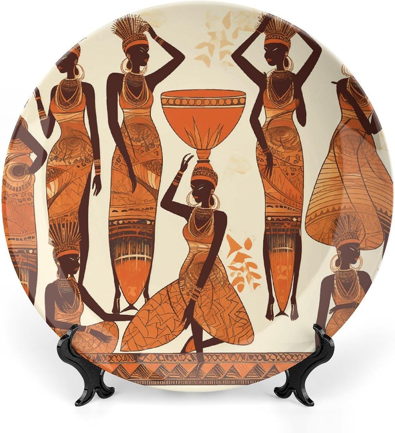 African Tribal Woman Bone China Decorative Plate Exquisite Ornamental Wall Hanging Platter 6/7/8/10 Inch Vintage Art Ceramic Decor Dish for Home Tabletop Decor Housewarming Gift