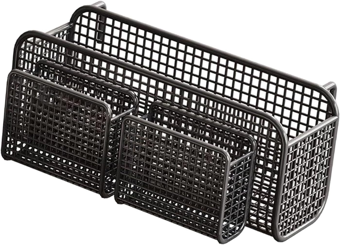 Hanging Storage Basket for Magazines, Phones, Drinks, Bedside Shelf, Bedroom, Iron Wire Mesh, Storage Shelf, Black L with Basket