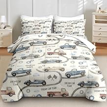 Comforter Set Queen Size, Watercolor Vintage Car 7 Pcs Bedding for Kids and Adults, Truck Racing Bed Sheet Sets with Fitted Sheet 2 Pillowcases & 2 Shams for Bedroom Bed Decor