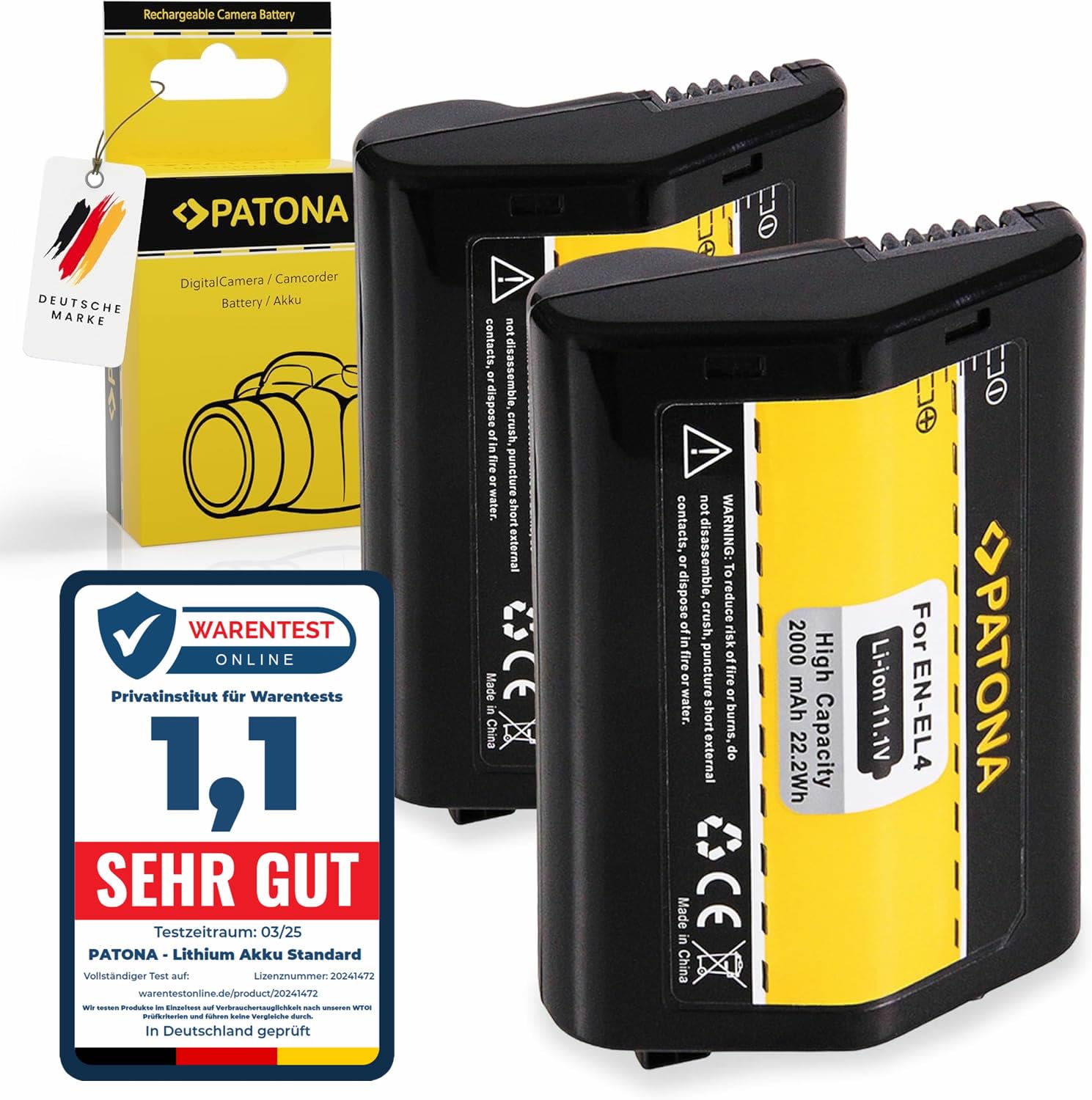 Batterie PATONA 2X EN-EL4 Compatible Nikon D2H D2X D3 F6