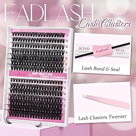 FADLASH Lash Extension Kit 50D+60D Lash Clusters D Curl Lash Cluster Kit DIY Eyelash Extension Kit with Lash Bond and Seal Lash Tweezer Cluster Lashes (Kit, 50D+60D-07D-Mix10-18)