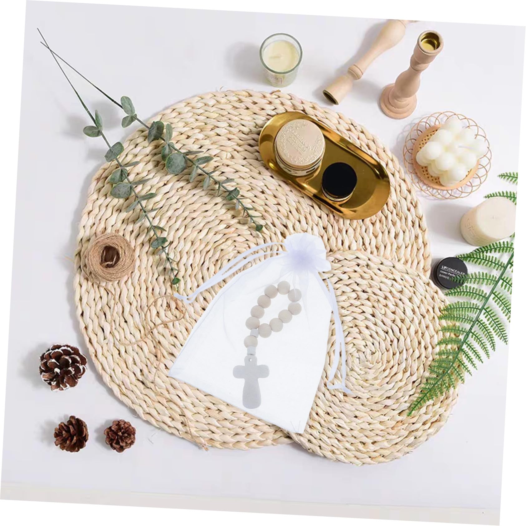 NOLITOY 40 Satz Rosenkranzarmband zur Taufe mit Glatten Perlen und Netzbeuteln Religiöse Armbänder als Geschenk für Babyparty und Erstkommunion
