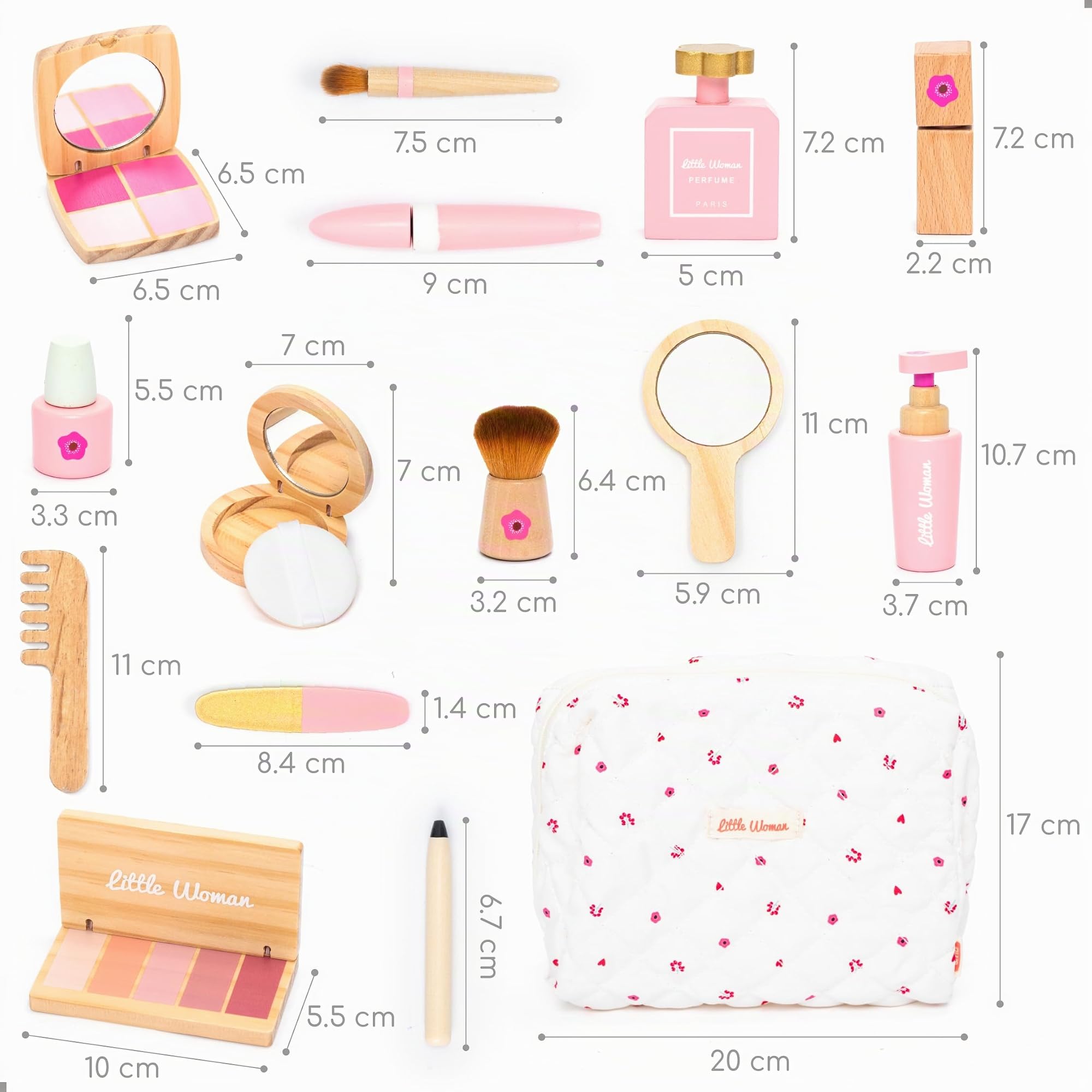 UMU Set trucco per bambini in legno – cosmetici e trucco set con trucco, rossetto, profumo, cipria e trousse – trucco per bambini da 3 4 5 6 anni