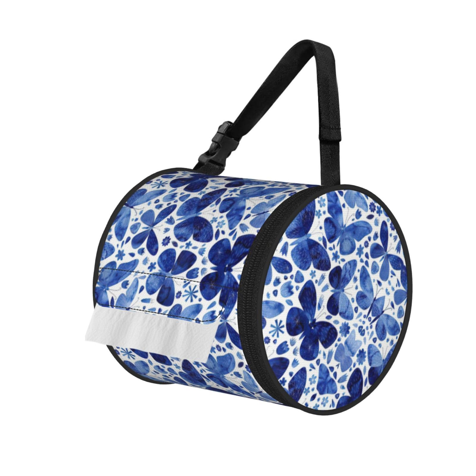 Blue Butterflies Print Fashion Tissues Organizer Box, Hanging Tissue Holder For Purse Coins For Car Office Daily Outing