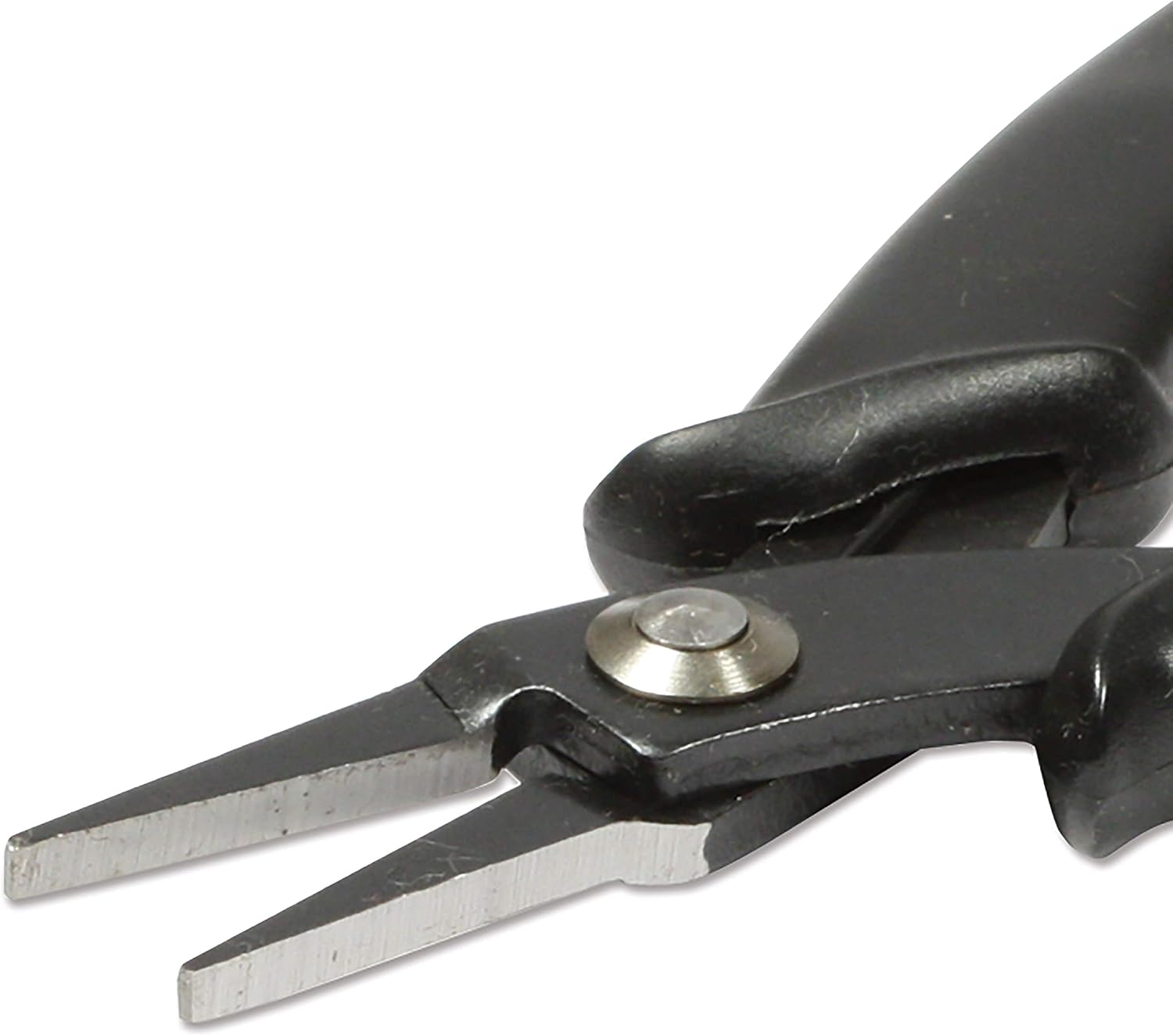 The Beadsmith Hi-Tech Flat Nose Pliers, 5.5 inches (140mm) with high carbon steel head, black comfort grip handle with spring, tool for jewelry making, electronics or micro mechanics