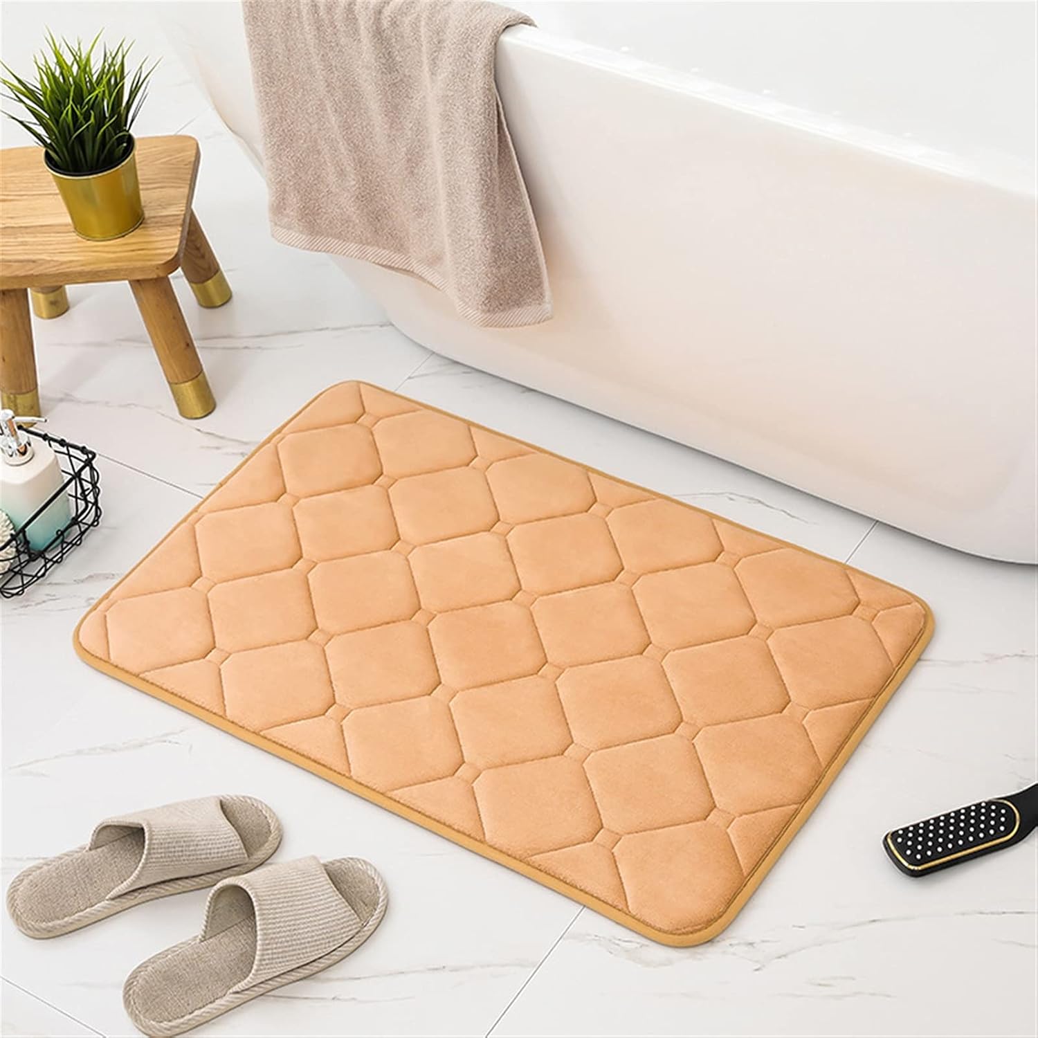 Soft Memory Foam Bath Mat Diamond Embossing Anti Slip Absorbent Bath Rug Washable Floor Mat Bathroom Mat Violet 19.7"x47.2"