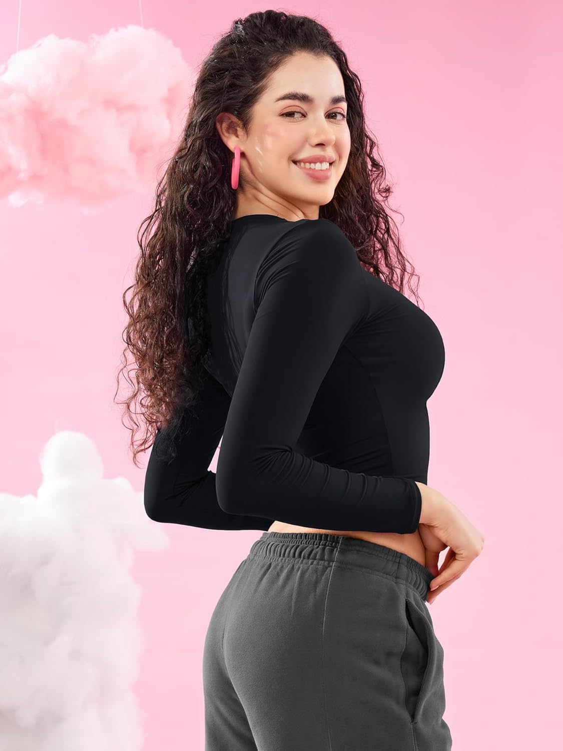 VOYJOY Women Slim Fit Long Sleeve T Shirts Crew Neck Double Lined Fitted Basic Crop Top Sexy Trendy Going Out Top - Image 4