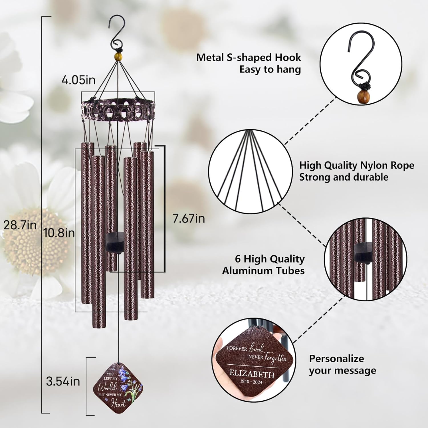 ASTARIN Personalized Memorial Wind Chimes, Customized Wind Chime for Loss of Loved One/Mother/Father, Wind Chimes for Outside Garden Decoration, Sympathy Gifts for Women/Man