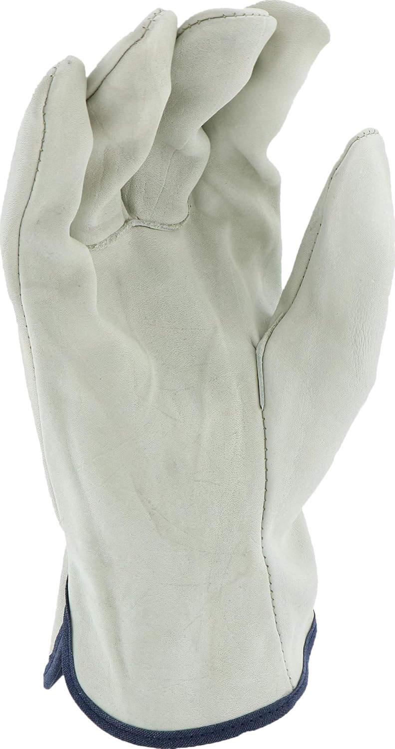 West Chester 990 Leather Gloves - [Pack of 12] X-Large, Work Wear Gloves with Straight Thumb, Shirred Elastic Wrist