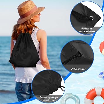 PLULON 2Pcs Drawstring Bags Bulk, Black Drawstring Backpack String Backpack Cinch Sack Sport Gym Backpack Bags for Yoga Traveling Outdoor Sports