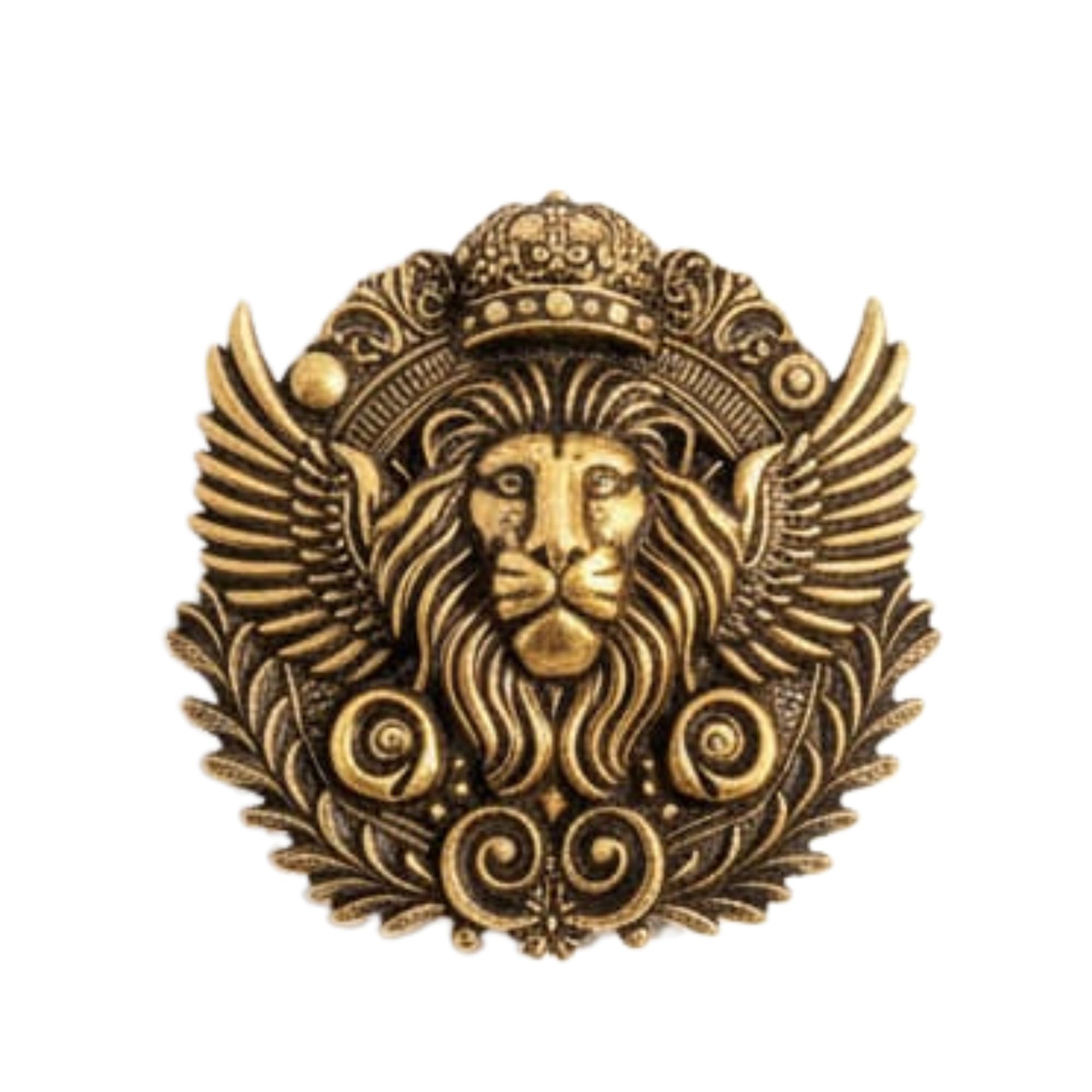 Winged Gryphon Lion Brooch - Antique Gold Crowned Winged Lion Lapel Pin for Royal Festive-image-6