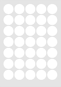35mm Diameter Round, 175 Labels, Matt White Paper, 5 A4 Sheets, Laser Copier Inkjet Stickers