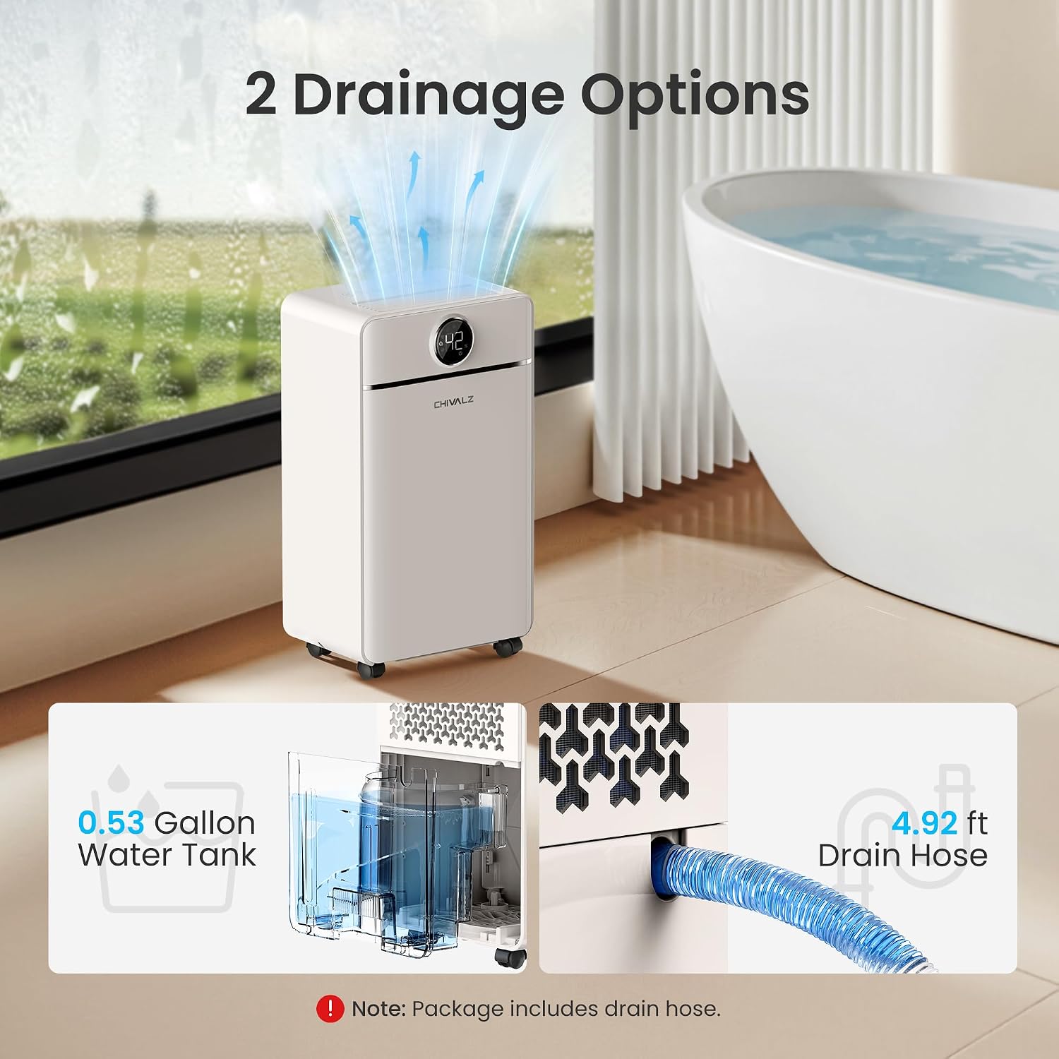 CHIVALZ DH2088 Dehumidifier 2 Drainage Options