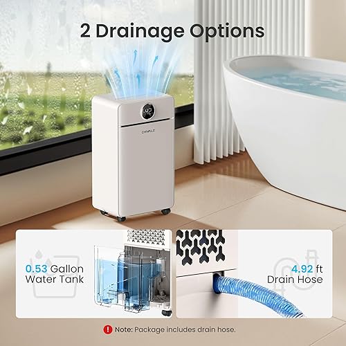 Miniatura 5 de CHIVALZ Lvory - Deshumidificador de 1500 pies cuadrados para sótano con manguera de drenaje máximo de 25 pintas, deshumidificadores para el hogar,