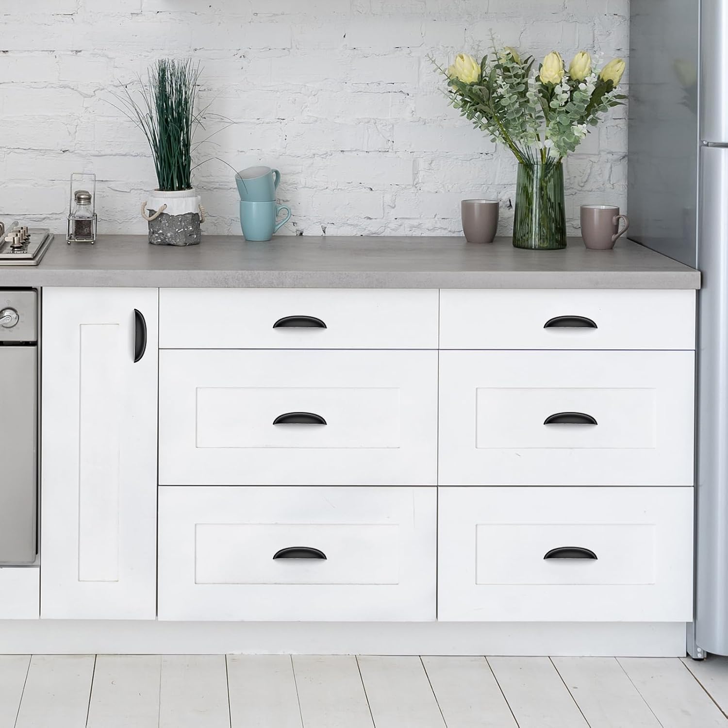 JOY DECOR 20 Pack 5" Matte Black Cup Drawer Pulls, Kitchen Cabinet Handles, 5 Inch (128 mm) Hole Center