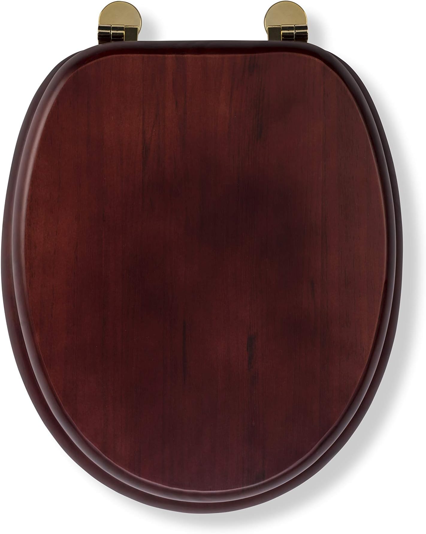 Solid Pine Toilet Seat with Mahogany Effect - Oval Solid Wood Toilet Seats for Extra Comfort, Adjustable Brass Hinges, 48 x 38 x 7 cm, All Fittings Included