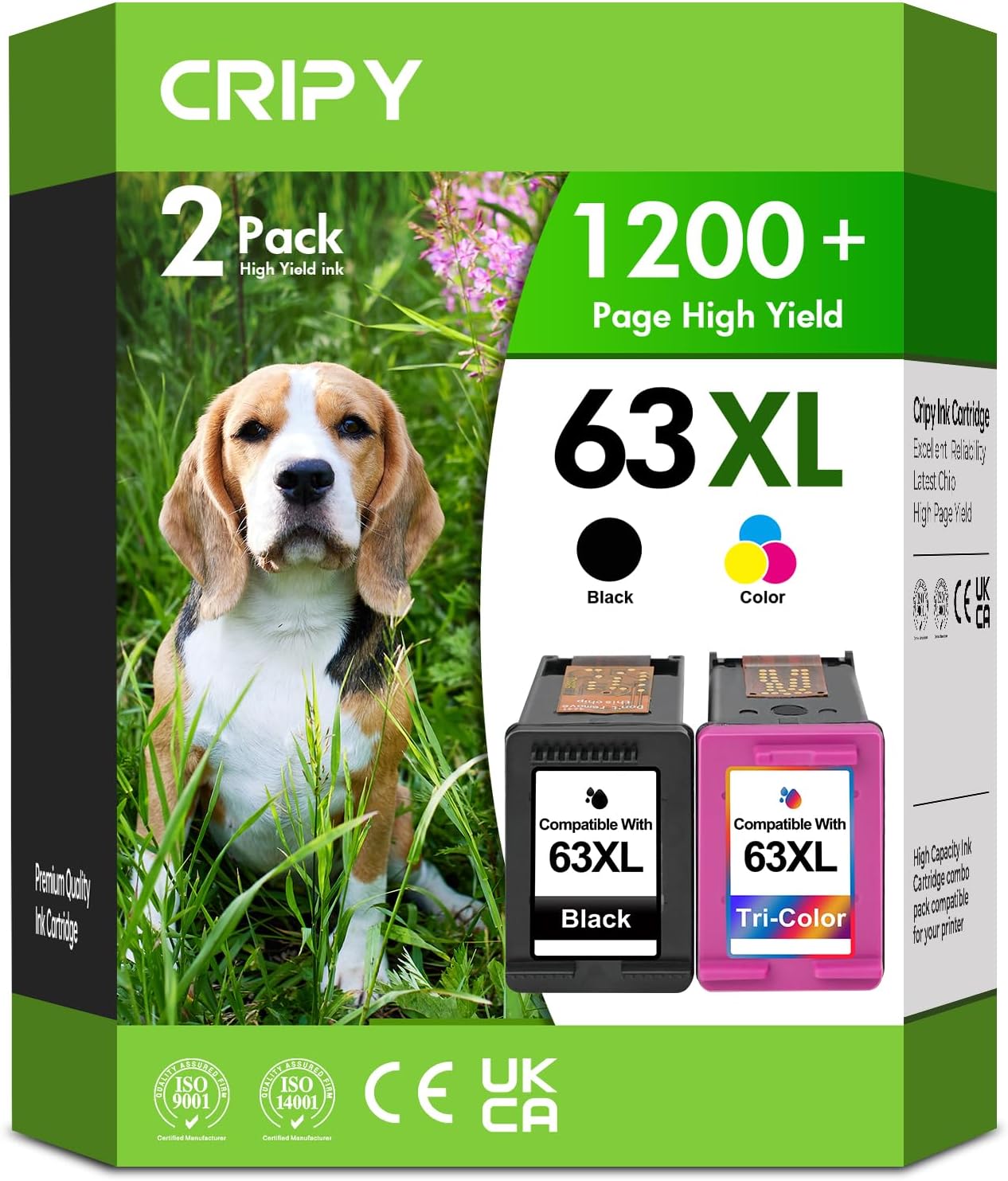 CRIPY 63XL Ink Cartridges Combo Pack Compatible for HP 63 63XL, Works for HP OfficeJet 3830 4650 5200 Envy 4510 4512 4520 DeskJet 1112 2130 3630 Printers (63XL Ink 2 Pack)
