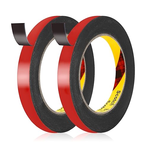 UPINS 2 rollos de cinta de doble cara resistente, 0.5 pulgadas x 16.5 pies, cinta de montaje de dos caras repelente al agua, fuerte adhesivo 3M,