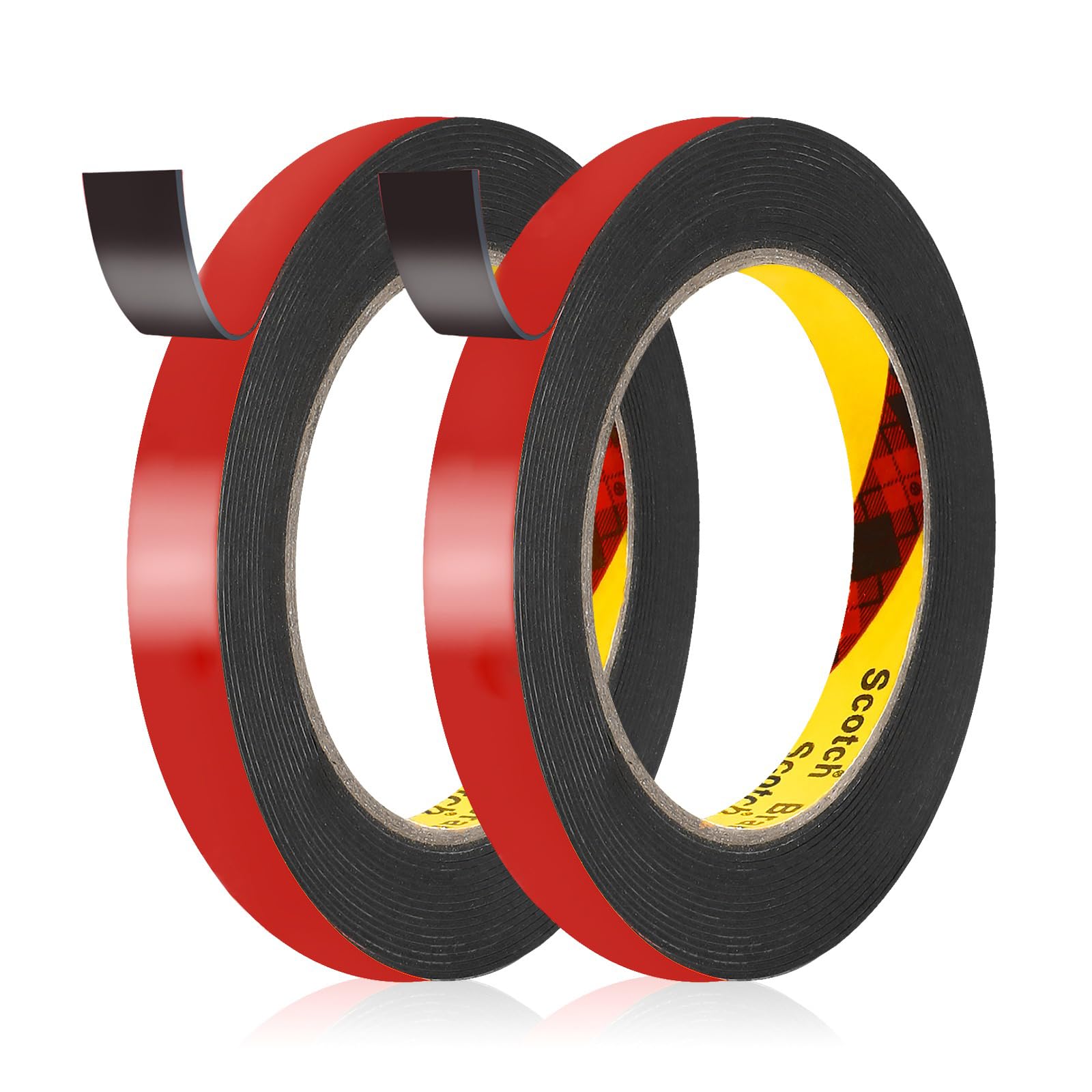 UPINS 2 Rolls Double Sided Tape Heavy Duty, 0.5IN x 16.5FT Two Sided Mounting Tape Water-Repellent Strong Adhesive 3M Foam Tape Strips for Automotive