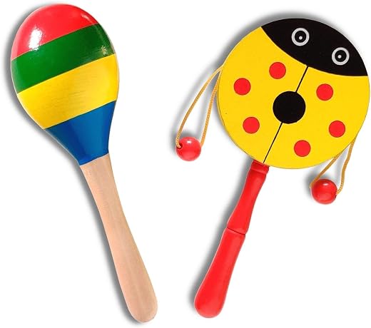 Wooden Non Toxic Colourful Rattle Toys for Newborn Baby, Musical Infant Toy, Gift Set for 6 Month Babies (DE)