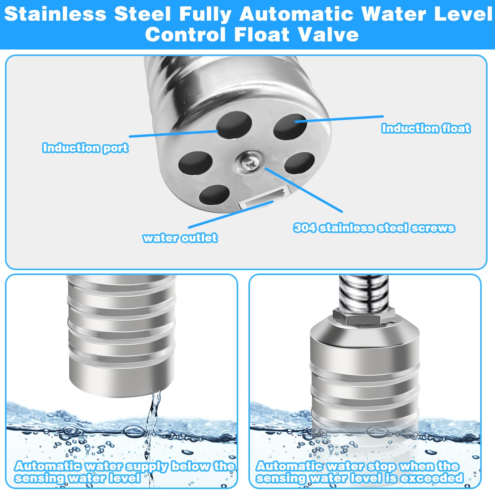 Stainless Steel Fully vannes à flotteur entièrement automatiques en acier inoxydable 304 pour réservoir d'eau, vanne à flotteur remplissage automatique pour piscine, vanne à flotteur d'arrêt