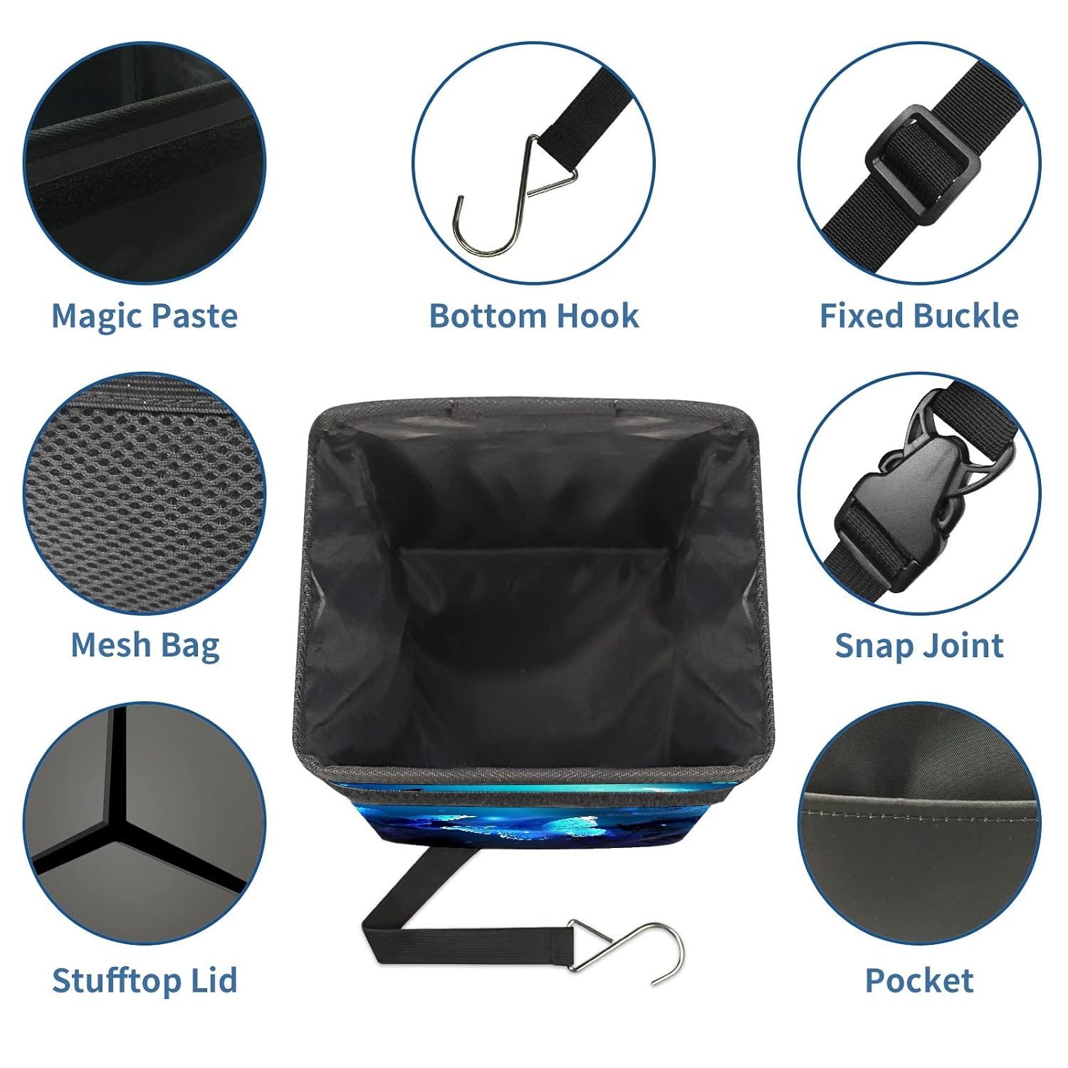Blue Butterfly Glowing Car Trash Can with Lid Collapsible Reusable Waterproof Car Garage Bag,Automotive Garbage Can,Car Accessories Interior Car Organizer