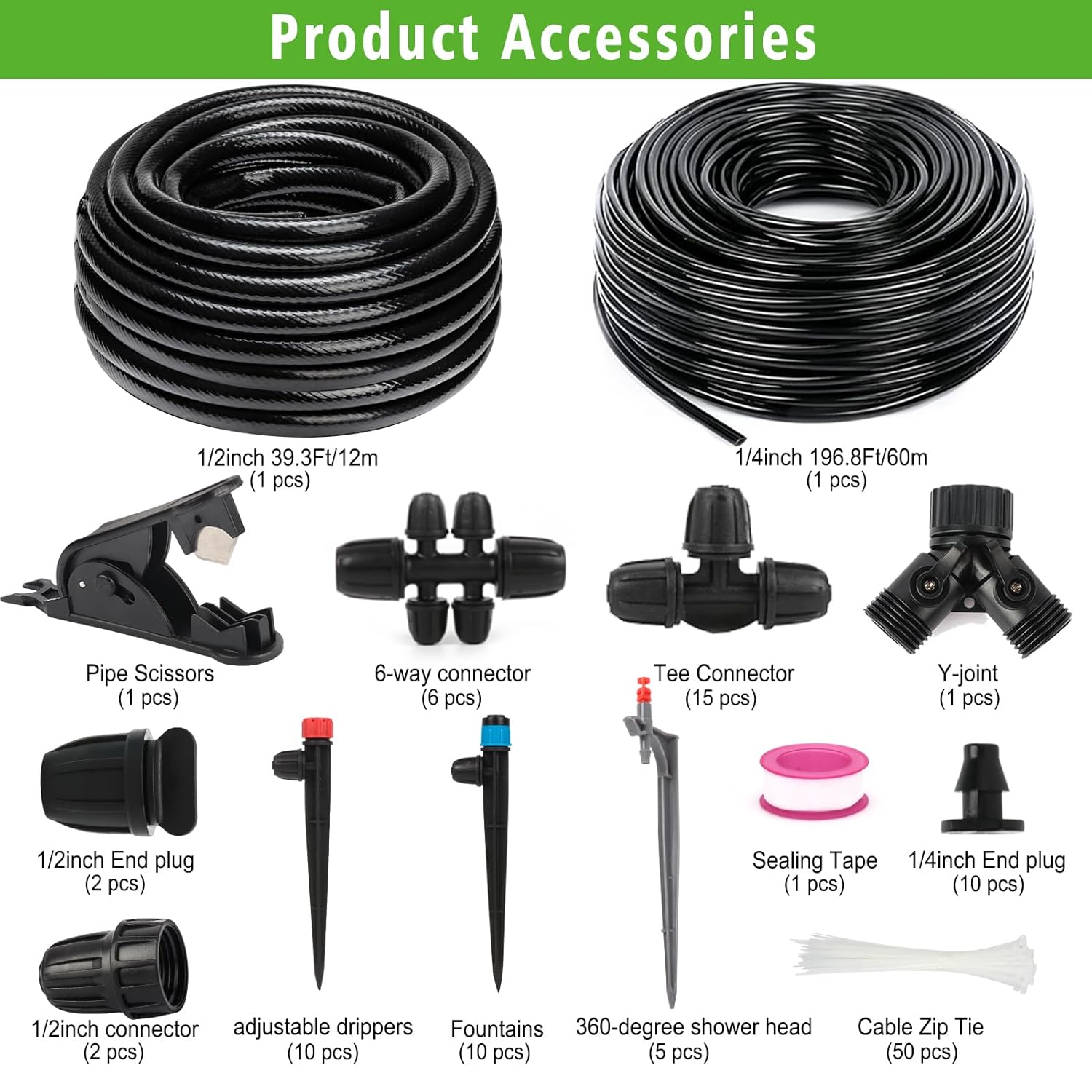 236FT Drip Irrigation System, Automatic Drip Irrigation Kits with 1/2 1/4 Drip Irrigation Tubing for Outdoor Plant, Garden Plant Watering Devices for Yard, Patio, Lawn, Raised Bed, Greenhouse