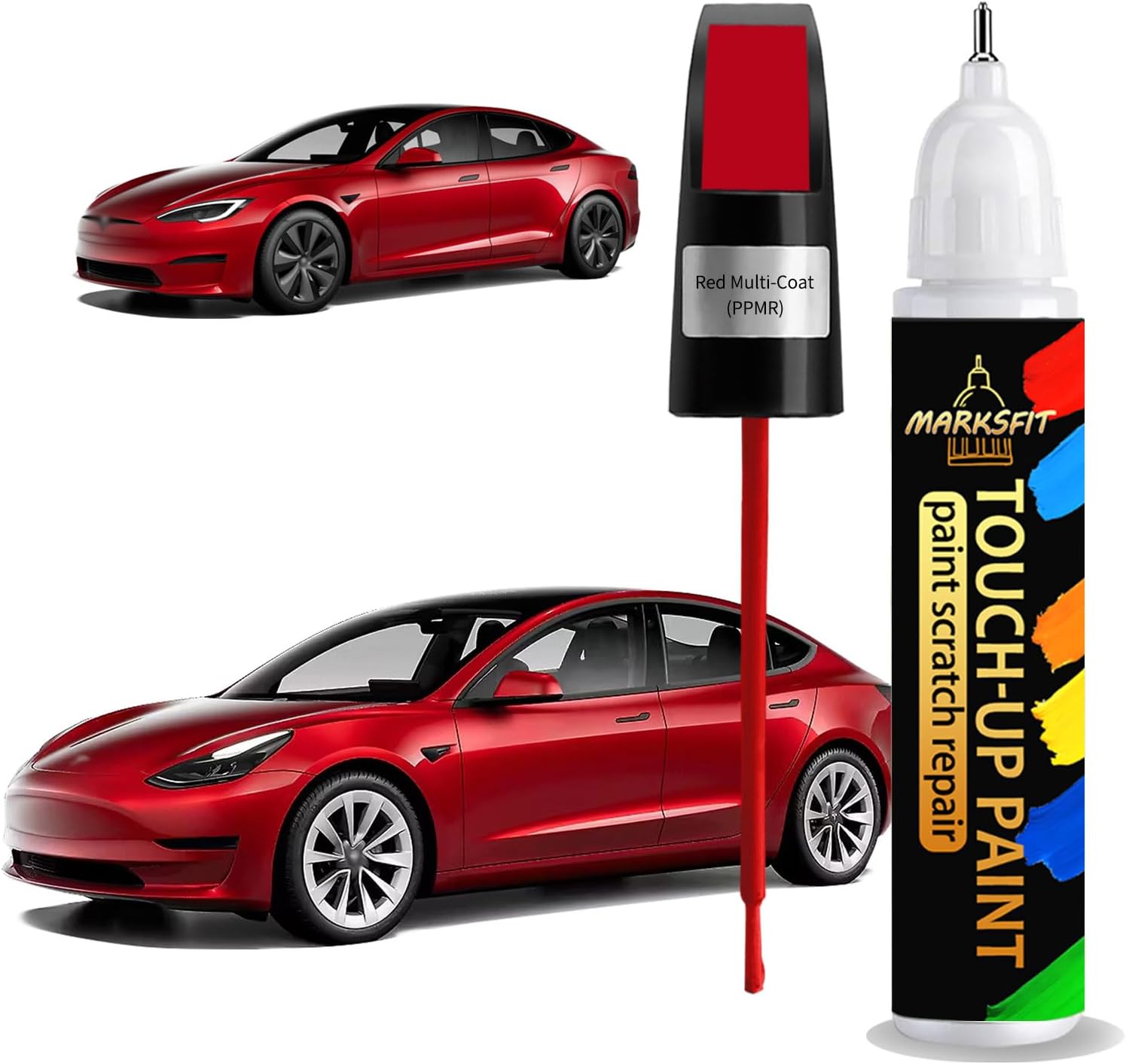 Red Multi-Coat (PPMR) Touch Up Paint For Tesla Exact Match-Chips and Nicks 2 in 1 Car Paint Pen Scratch Rapair for Model 3/Y/S/X