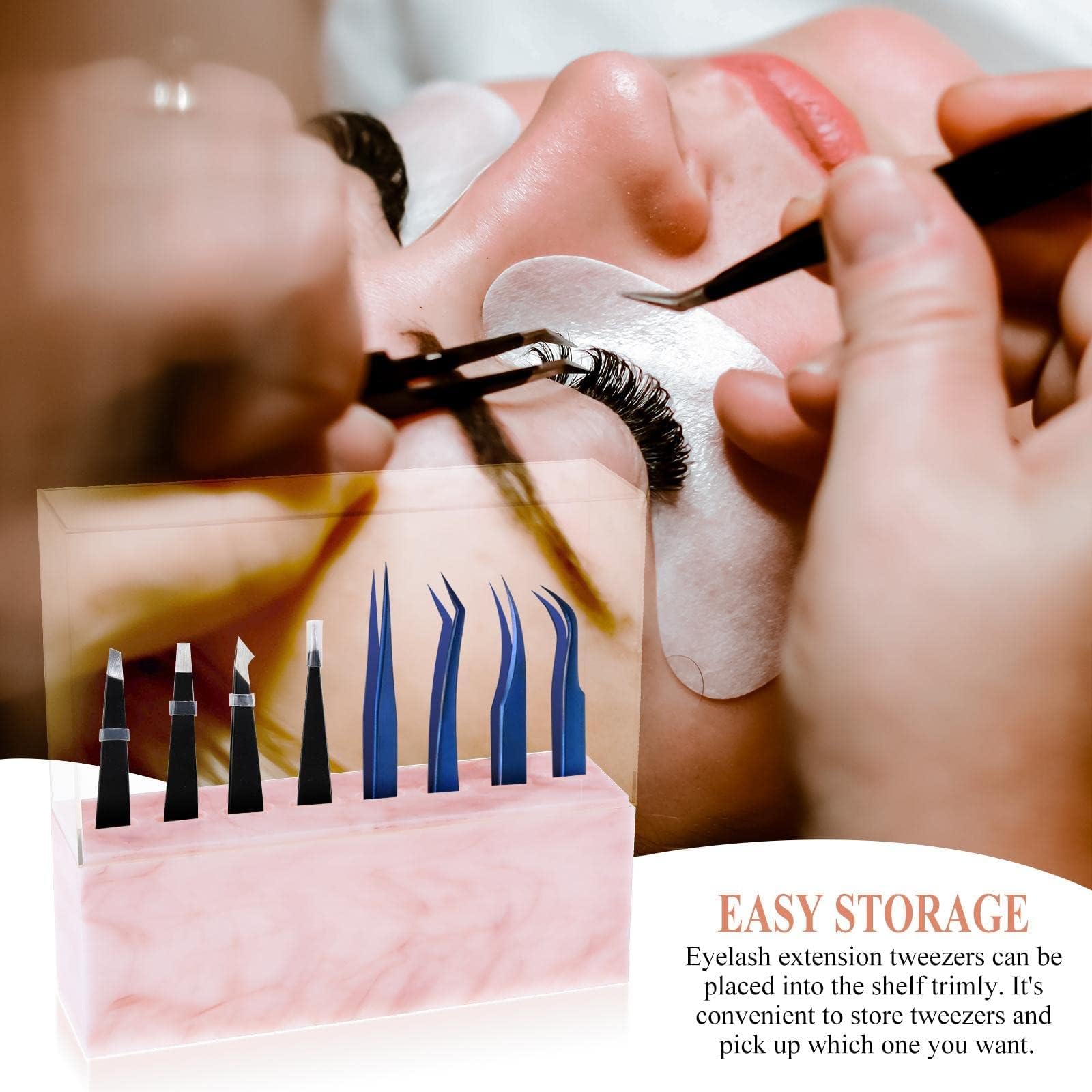 Acrylic Tweezer Holder For Eyelash Extensions - 8 Hole Display Stand For Lash Tech Tools (Pink)