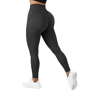 RXRXCOCO High Waist Sport Leggings Damen Lang Blickdicht Push Up Sporthose Scrunch Booty Gym Laufhose Schwarz(M)