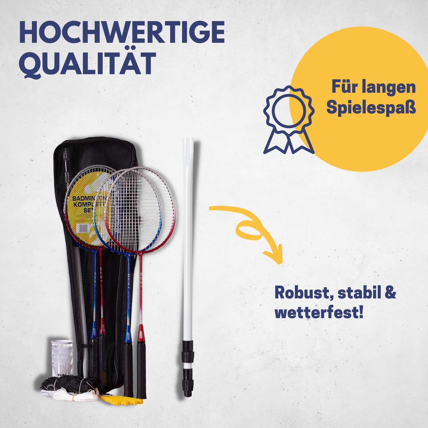 Best Sporting Federball Set Erwachsene und Kinder I Badminton Set bestehend aus Netz, 4 Schlägern, 3 Badmintonbällen und Tasche I Federball Set Kinder I Badminton Netz und Schläger für den Garten