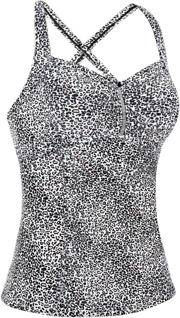 Hilor Women's Tankini Tops Shirred Tummy Control Swimsuits Cross Back Tankini Swimwear Tops
