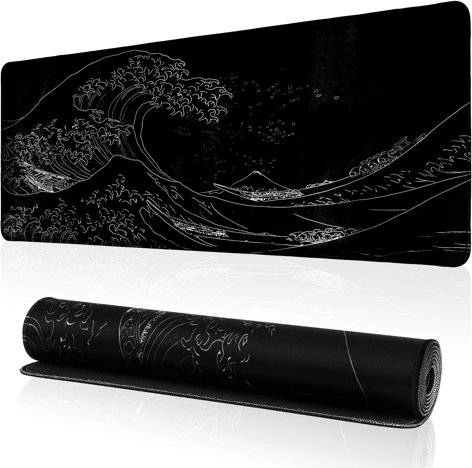 Gaming Mouse Pad Topographic Contour Large Desk Mat Long Computer Keyboard Mouse Mat Mousepad with Slip Base Desk Pad Edge for Home Office Work (Wave)