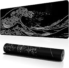 Japanese Sea Wave Gaming Mouse Pad, Anime Gaming Mousepad, Extended Kanagawa Mat Desk Mat, Large Desk pad 31.5x11.8 Inch 2mm Thick Long Non-Slip Rubber Base Mouse Pads (Black)