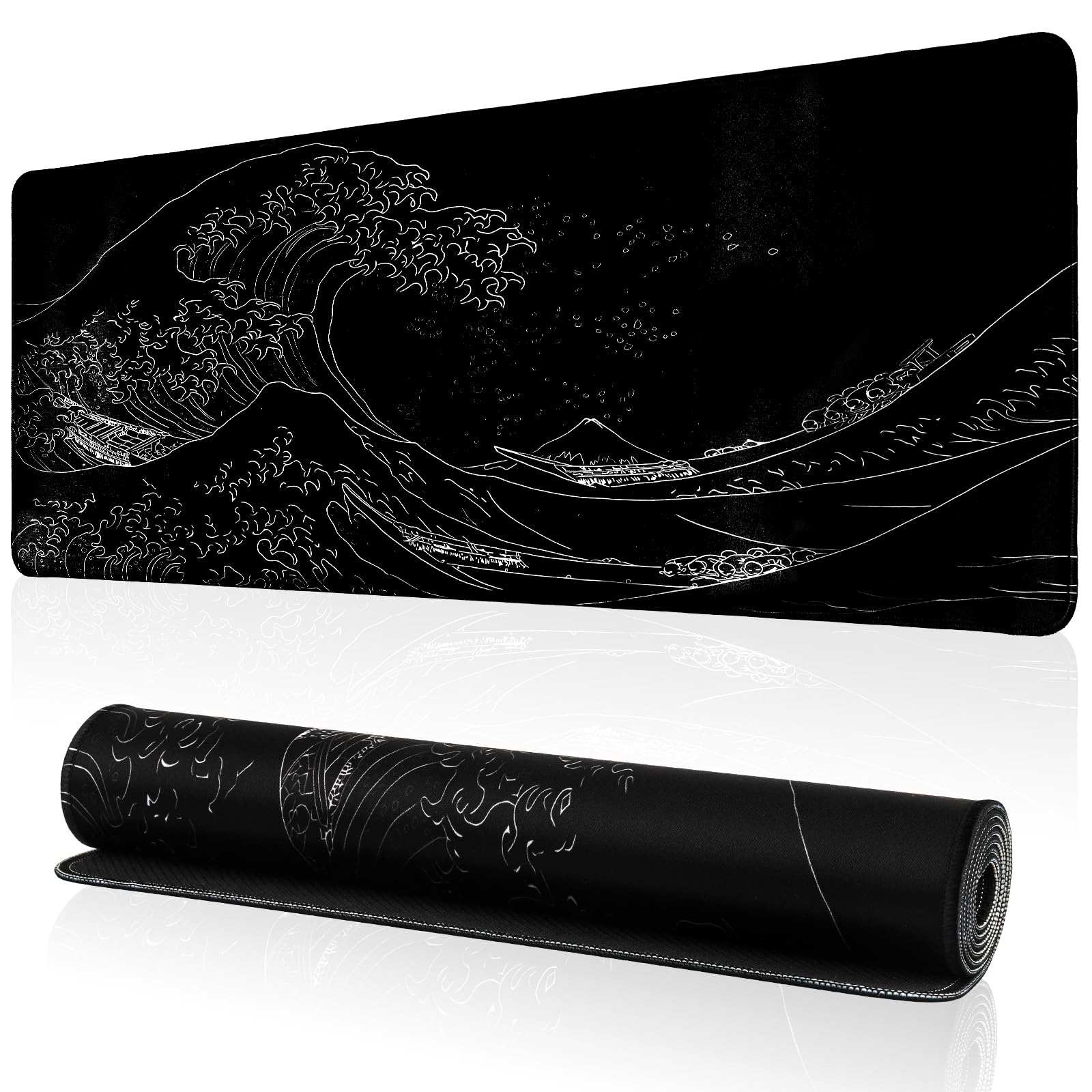 Gaming Mouse Pad Topographic Contour Large Desk Mat Long Computer Keyboard Mouse Mat Mousepad with Slip Base Desk Pad Edge for Home Office Work (Wave)