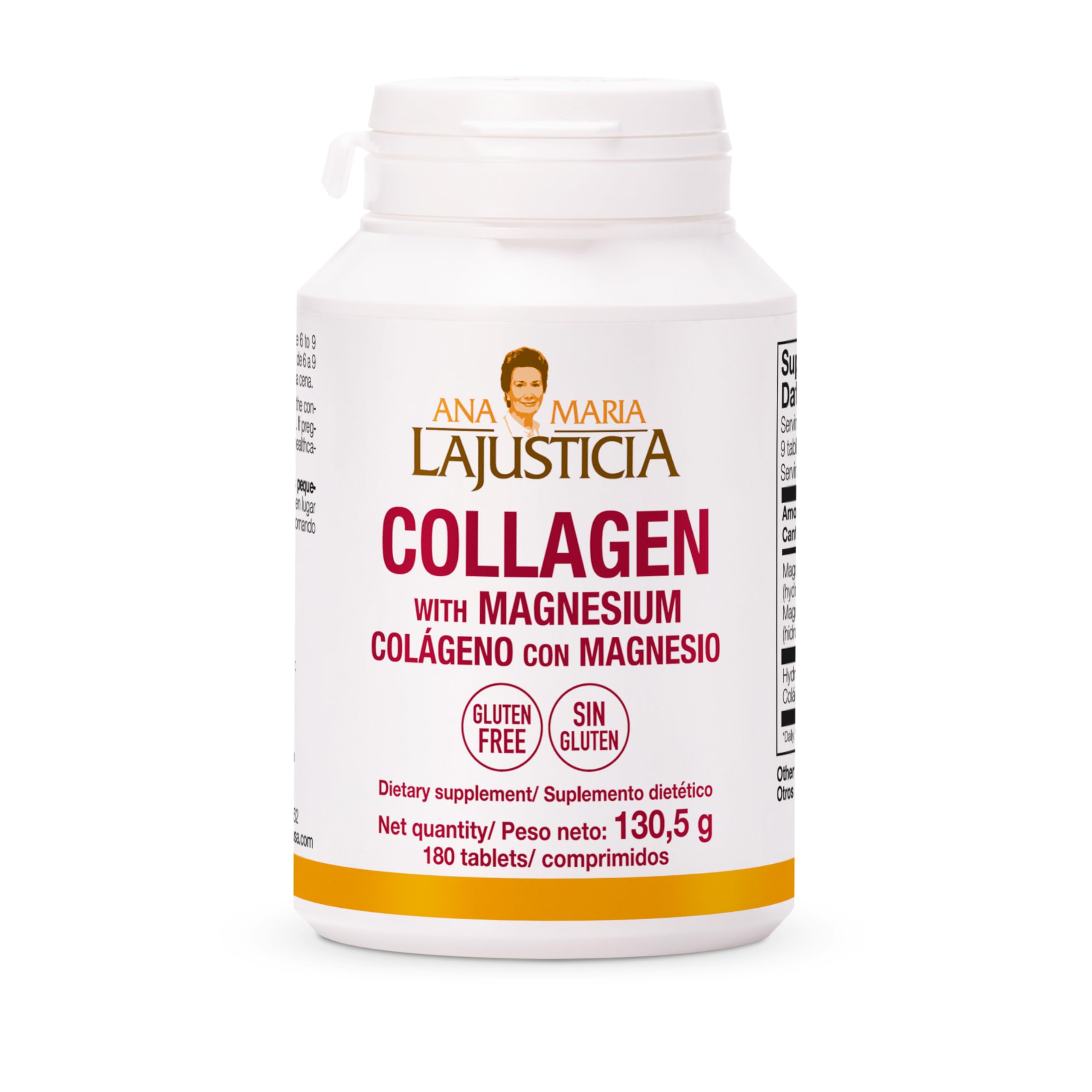 Ana María Lajusticia Collagen with Magnesium 180 Tabs - Healthy Teeth, Skin & Bones - Energy-Full - Gluten-Free - Easy-To-Use - Rejuvenates Your Skin & Strengthens Nervous System - Spain