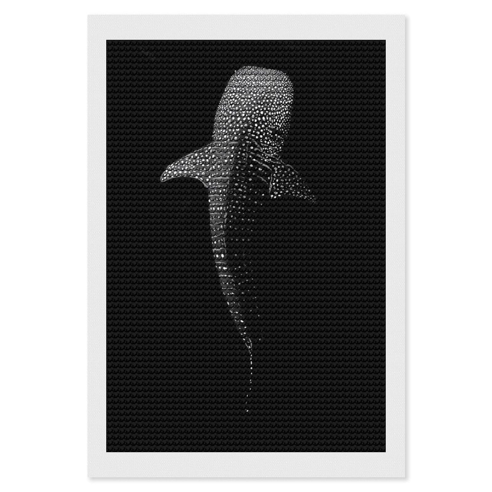 Junmoney Shark DIY Diamond Art Canvas Kit 8"x12", Farmhouse Decor, Vintage Style Decor, Handmade Wall Decor, Canvas Picture