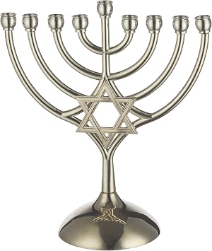 9 Branch Metal Menorah Modern, Elegant Jewish Hanukkah Replica Candelabra Candleholder Stand, Silver 7 * 6.3" Magen David