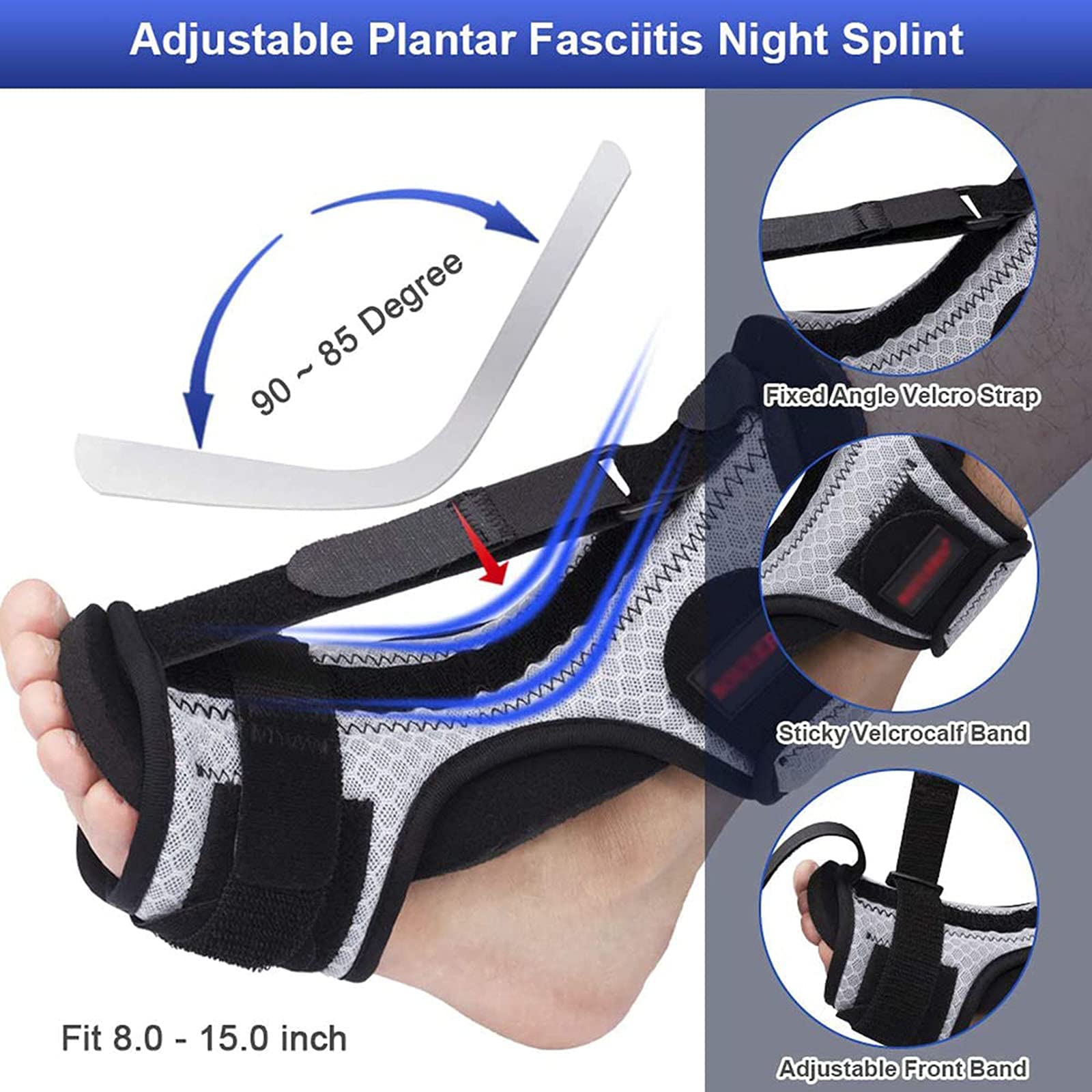 Tutore Notte Per Fascite Plantare Con Cinghie Regolabili E Sfera Massaggiante – Stecca Per Supporto Arco Plantare E Tallone