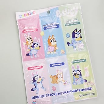Bluey Easter Basket Stuffers, Dipping Sticks and Powder Candy Pouches, Assorted Fruit Flavors, 1.90 Ounces (Pack of 3)