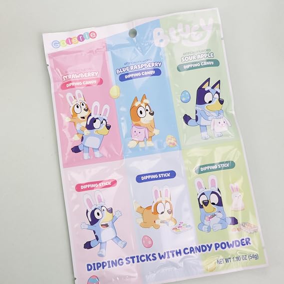 Bluey Easter Basket Stuffers, Dipping Sticks and Powder Candy Pouches, Assorted Fruit Flavors, 1.90 Ounces (Pack of 3)