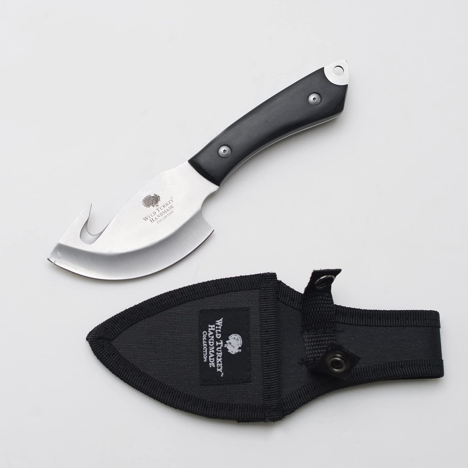 Wild Turkey Handmade Collection Full Tang Fixed Blade Gut Hook Skinner Knife w/Leather Sheath. (Black)