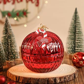 Christmas Ball Scented Candle, Cranberry Scented Candle, Red Mercury Glass Craft Candle Gift, Xmas Gift, Round Candle Table Decorations, Housewarming Gifts for Christmas Winter Holiday