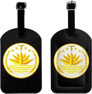 National Emblem of Bangladesh Luggage Tags for Suitcases, PU Leahter Cruise Ship Luggage Tag with Privacy Cover ID Tags for Men Women Travel Essentials