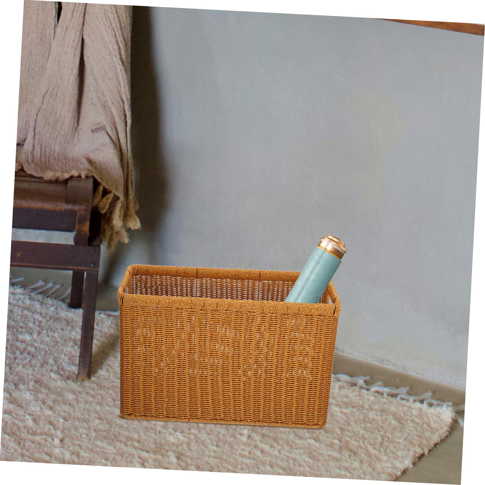 Cesto portaoggetti intrecciato a mano in alghe marine con coperchio, elegante porta riviste e scrivania per documenti da ufficio e soluzioni di archiviazione per la casa