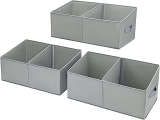 DIMJ Closet Storage Bins, 3 Pack Storage Bins for Shelves, Collapsible Storage Bin with Handle, Linen Closet Organizers and Storage for Clothes, Toys, Towel, Books (Grey)