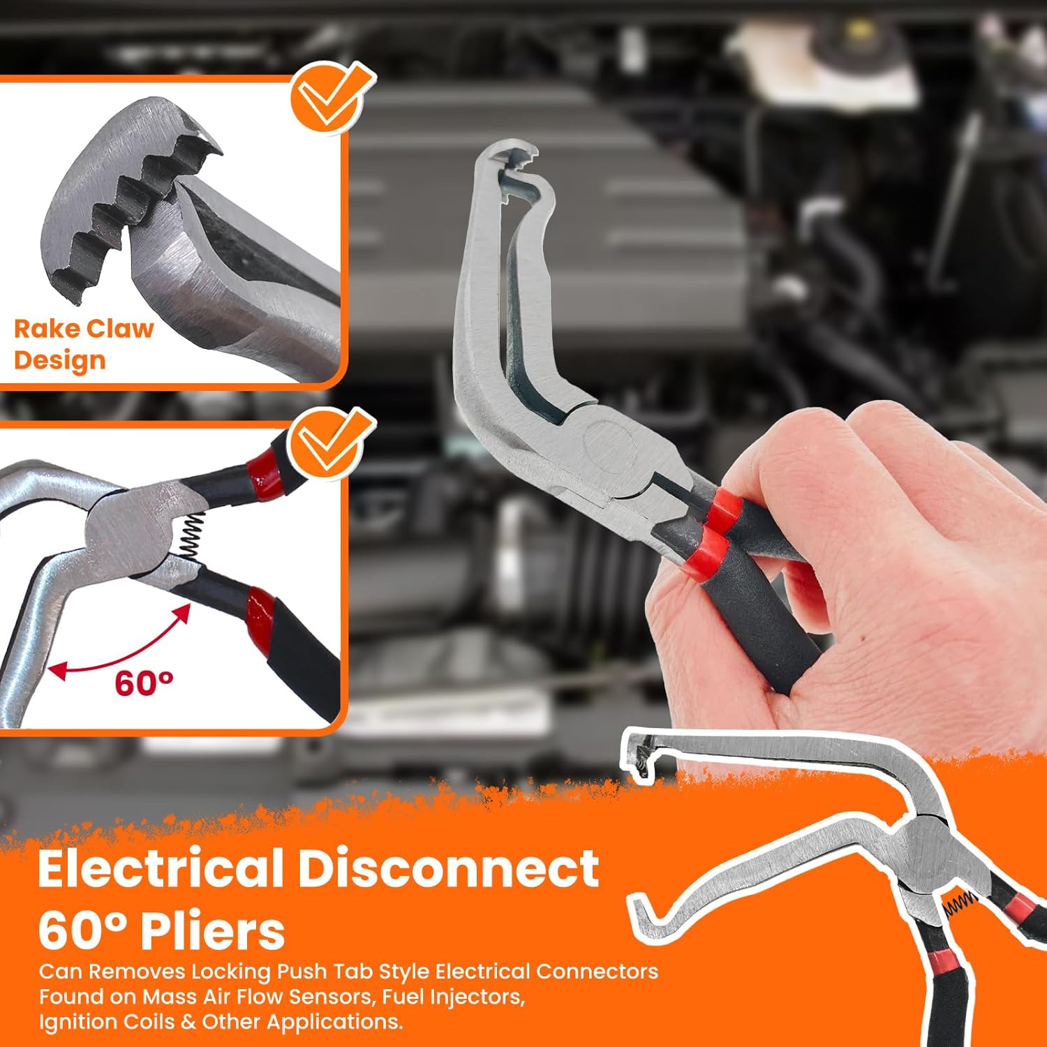 Electrical Connector Plier 60 Degree Electrical Disconnect Pliers Hose Clamp Plier Hose Clamp Pliers Clic-R Type Set For Automotive UTV ATV Tool